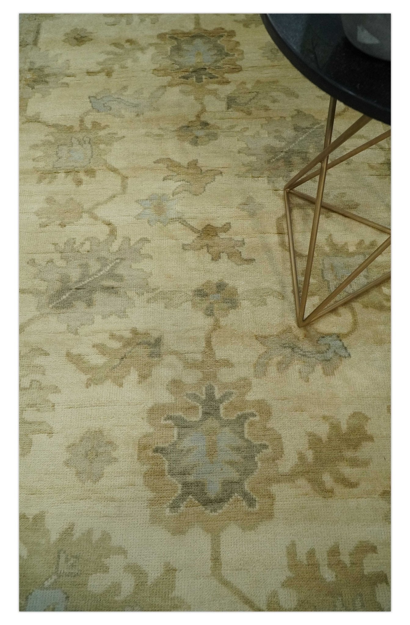 Hand Knotted Beige and Silver Modern Traditional Wool Oushak Area Rug - The Rug Decor