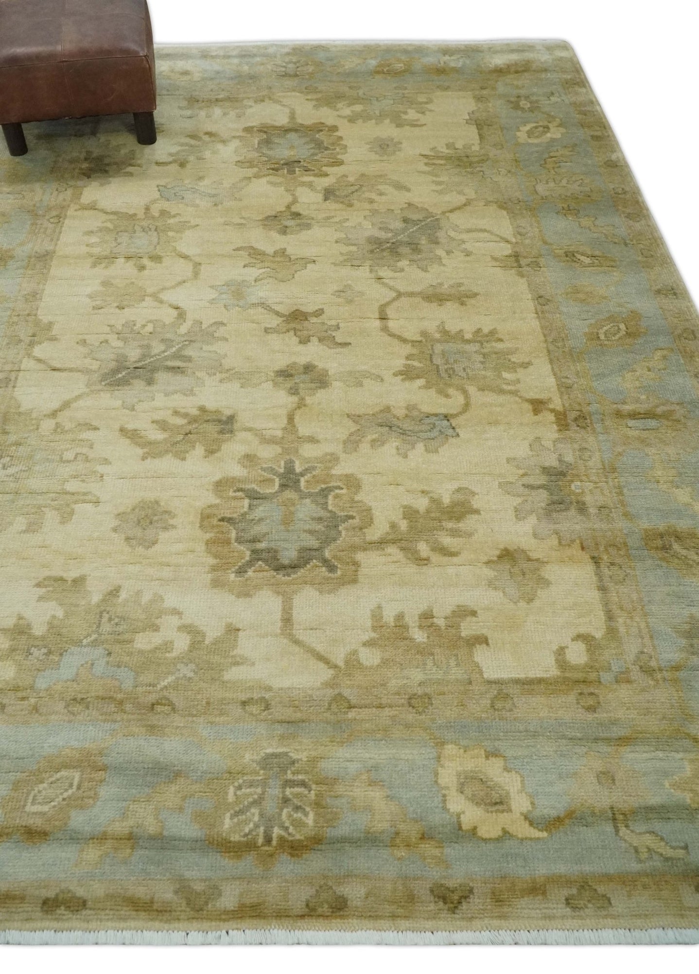 Hand Knotted Beige and Silver Modern Traditional Wool Oushak Area Rug - The Rug Decor