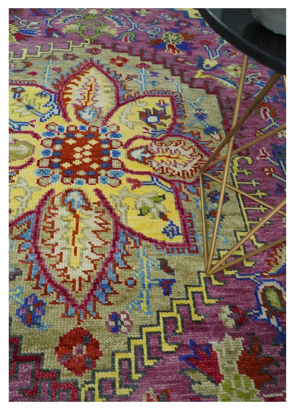 Hand Knotted Beige, Gold and Purple Traditional 9x12 Wool Area Rug - The Rug Decor