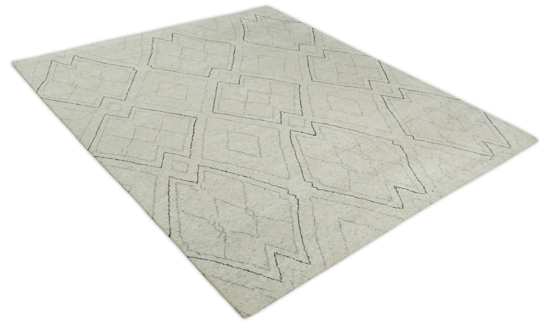 Hand Knotted Beige, Gray and Black 8x10 Trellis Moroccan Rug Made with Fine Wool | TRDCP646810 - The Rug Decor