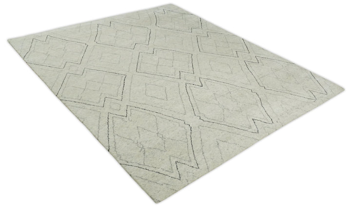 Hand Knotted Beige, Gray and Black 8x10 Trellis Moroccan Rug Made with Fine Wool | TRDCP646810 - The Rug Decor