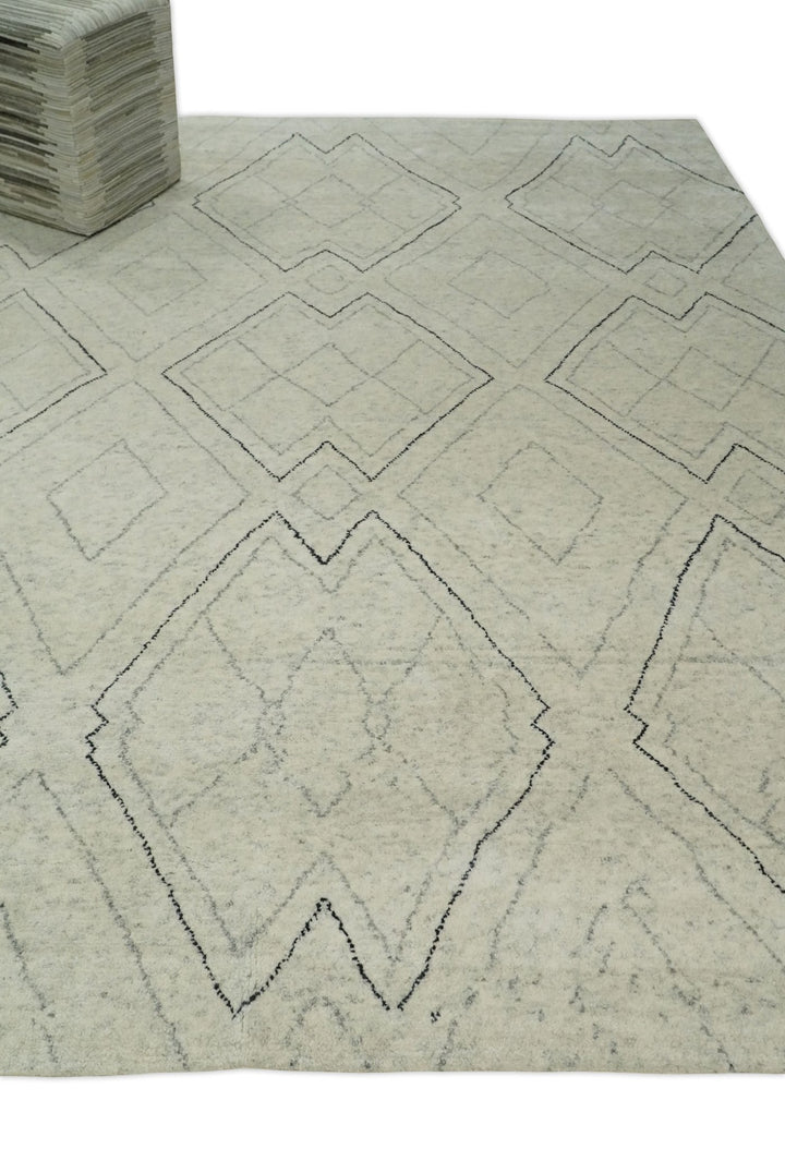 Hand Knotted Beige, Gray and Black 8x10 Trellis Moroccan Rug Made with Fine Wool | TRDCP646810 - The Rug Decor