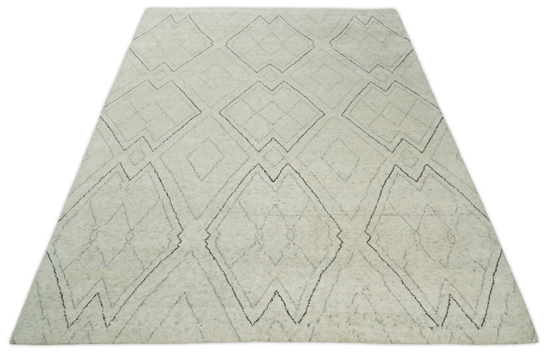 Hand Knotted Beige, Gray and Black 8x10 Trellis Moroccan Rug Made with Fine Wool | TRDCP646810 - The Rug Decor