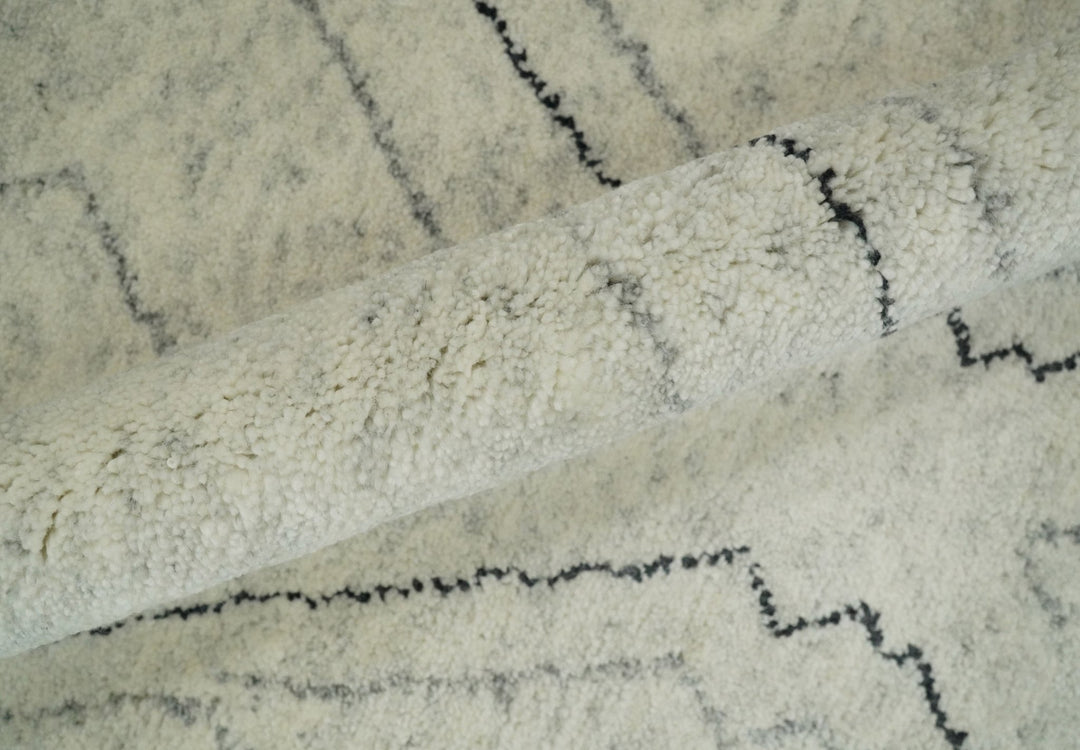 Hand Knotted Beige, Gray and Black 8x10 Trellis Moroccan Rug Made with Fine Wool | TRDCP646810 - The Rug Decor