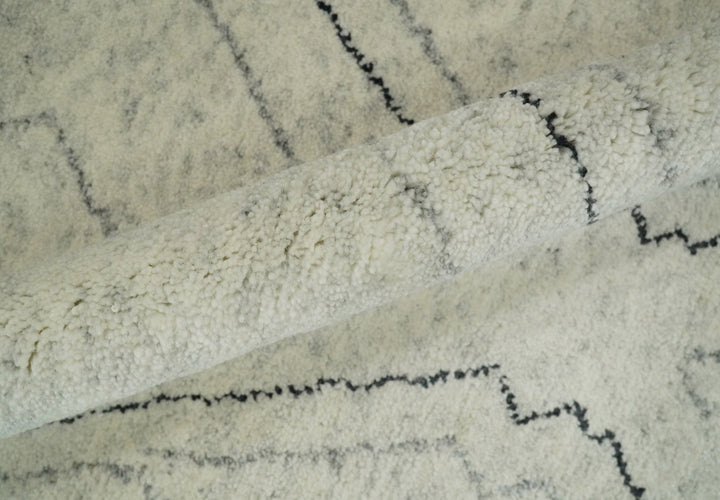 Hand Knotted Beige, Gray and Black 8x10 Trellis Moroccan Rug Made with Fine Wool | TRDCP646810 - The Rug Decor
