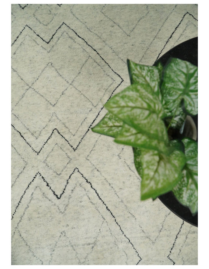 Hand Knotted Beige, Gray and Black 8x10 Trellis Moroccan Rug Made with Fine Wool | TRDCP646810 - The Rug Decor