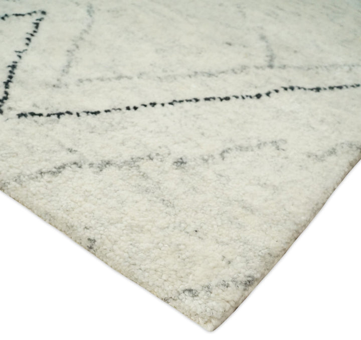Hand Knotted Beige, Gray and Black 8x10 Trellis Moroccan Rug Made with Fine Wool | TRDCP646810 - The Rug Decor