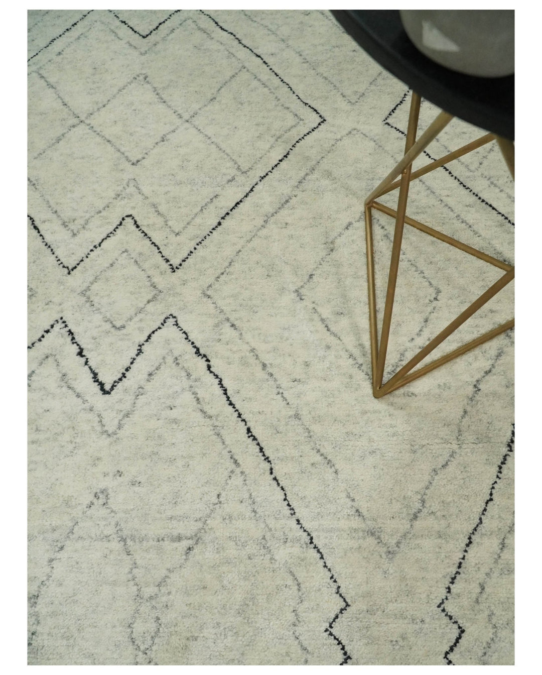 Hand Knotted Beige, Gray and Black 8x10 Trellis Moroccan Rug Made with Fine Wool | TRDCP646810 - The Rug Decor