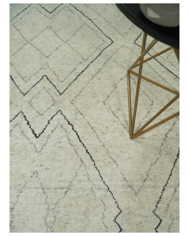 Hand Knotted Beige, Gray and Black 8x10 Trellis Moroccan Rug Made with Fine Wool | TRDCP646810 - The Rug Decor
