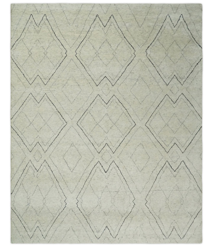 Hand Knotted Beige, Gray and Black 8x10 Trellis Moroccan Rug Made with Fine Wool | TRDCP646810 - The Rug Decor