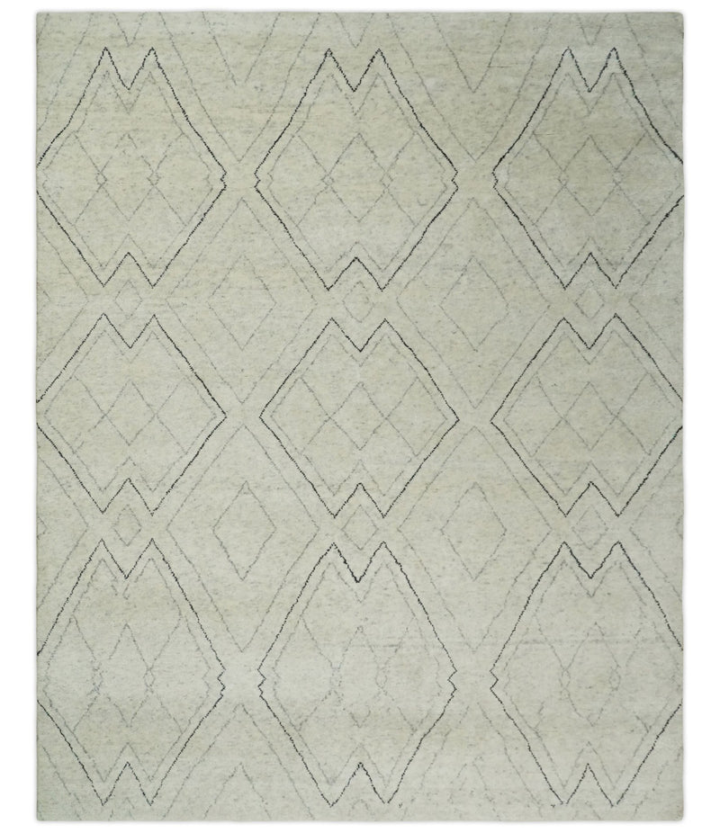 Hand Knotted Beige, Gray and Black 8x10 Trellis Moroccan Rug Made with Fine Wool | TRDCP646810 - The Rug Decor