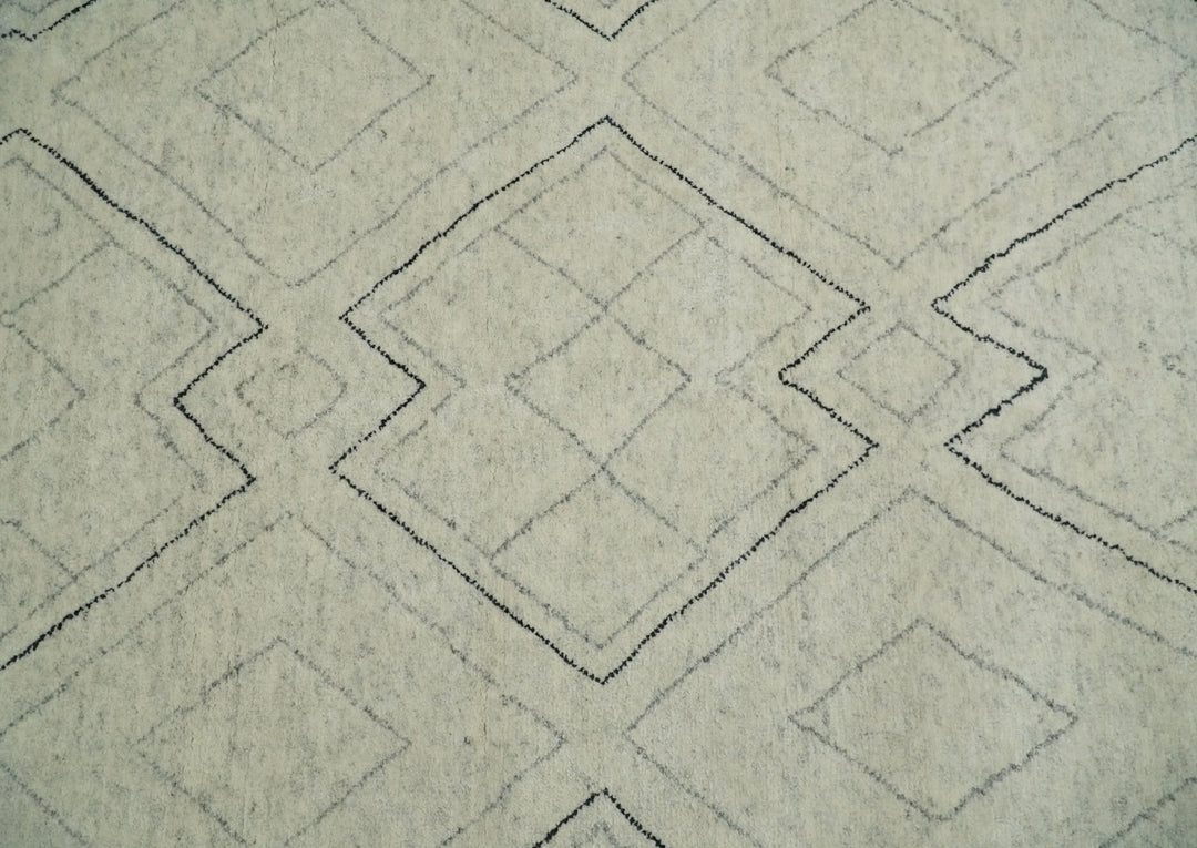 Hand Knotted Beige, Gray and Black 8x10 Trellis Moroccan Rug Made with Fine Wool | TRDCP646810 - The Rug Decor