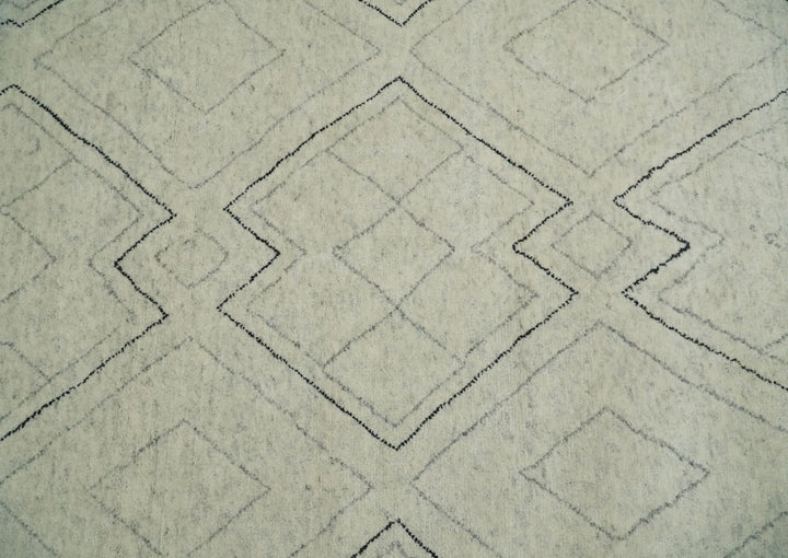 Hand Knotted Beige, Gray and Black 8x10 Trellis Moroccan Rug Made with Fine Wool | TRDCP646810 - The Rug Decor