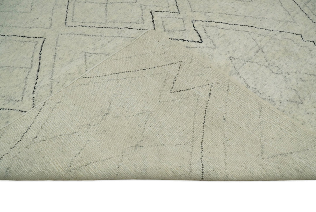 Hand Knotted Beige, Gray and Black 8x10 Trellis Moroccan Rug Made with Fine Wool | TRDCP646810 - The Rug Decor