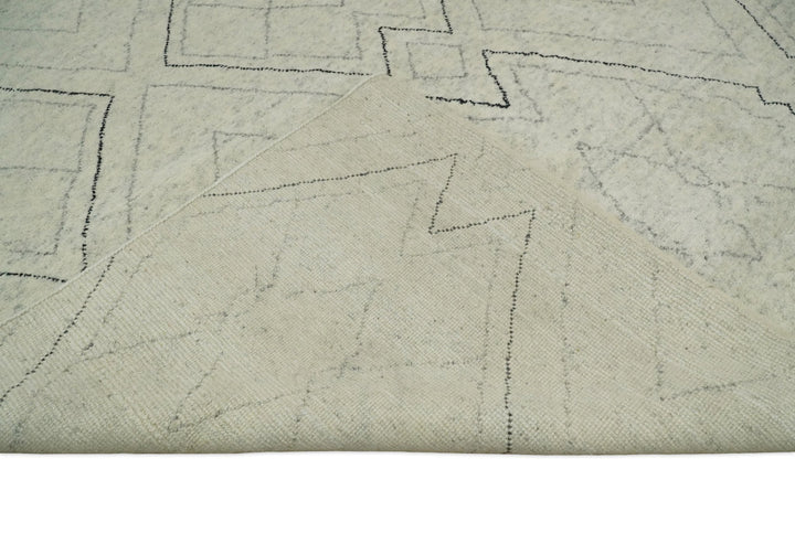 Hand Knotted Beige, Gray and Black 8x10 Trellis Moroccan Rug Made with Fine Wool | TRDCP646810 - The Rug Decor