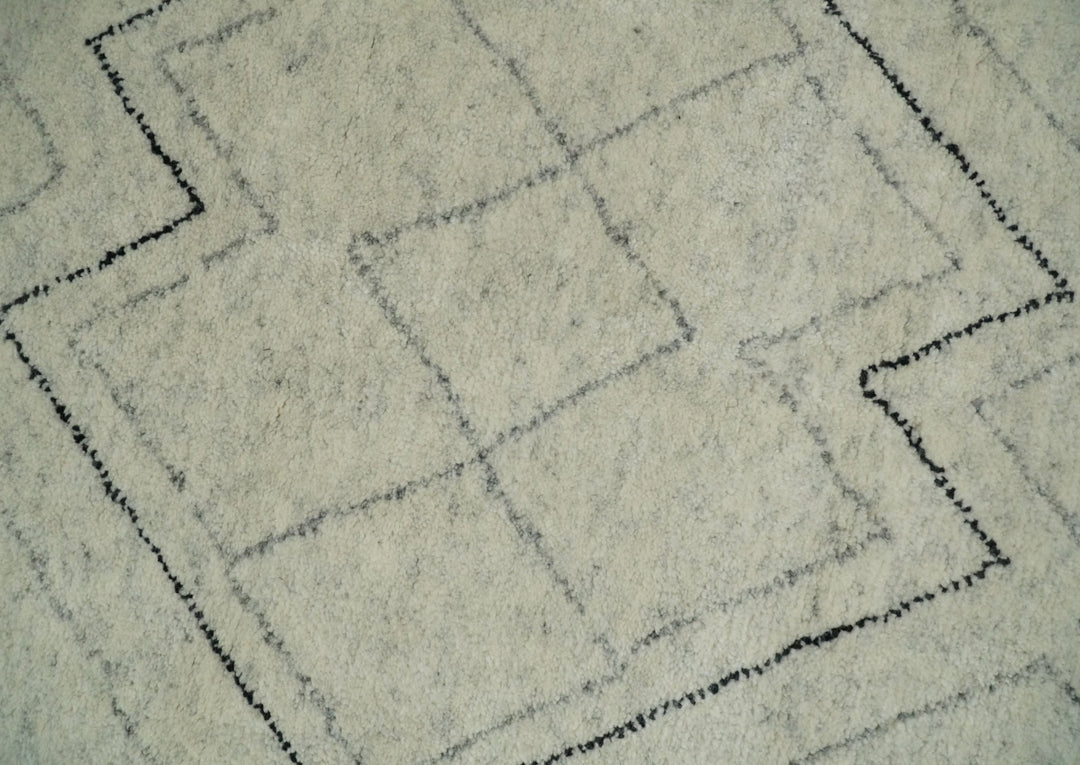 Hand Knotted Beige, Gray and Black 8x10 Trellis Moroccan Rug Made with Fine Wool | TRDCP646810 - The Rug Decor