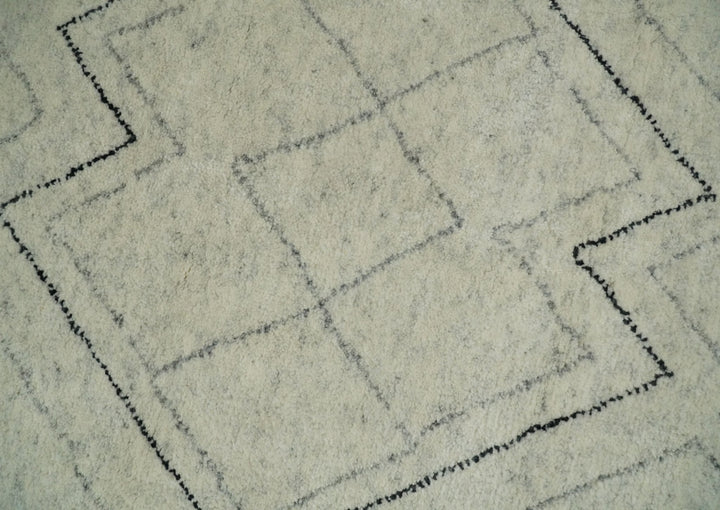 Hand Knotted Beige, Gray and Black 8x10 Trellis Moroccan Rug Made with Fine Wool | TRDCP646810 - The Rug Decor
