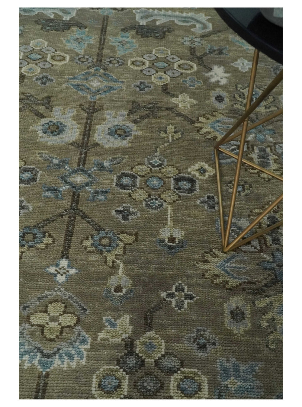 Hand Knotted Beige, Ivory and Silver Oriental Oushak 9x12 Traditional Wool Area Rug - The Rug Decor