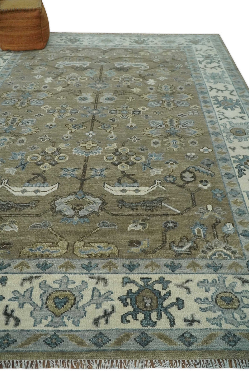 Hand Knotted Beige, Ivory and Silver Oriental Oushak 9x12 Traditional Wool Area Rug - The Rug Decor