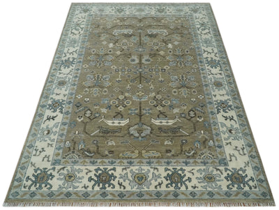 Hand Knotted Beige, Ivory and Silver Oriental Oushak 9x12 Traditional Wool Area Rug - The Rug Decor