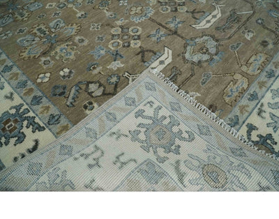Hand Knotted Beige, Ivory and Silver Oriental Oushak 9x12 Traditional Wool Area Rug - The Rug Decor