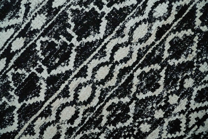 Hand Knotted Black and Ivory Modern Contemporary Tribal Trellis Recycled Silk Area Rug - The Rug Decor