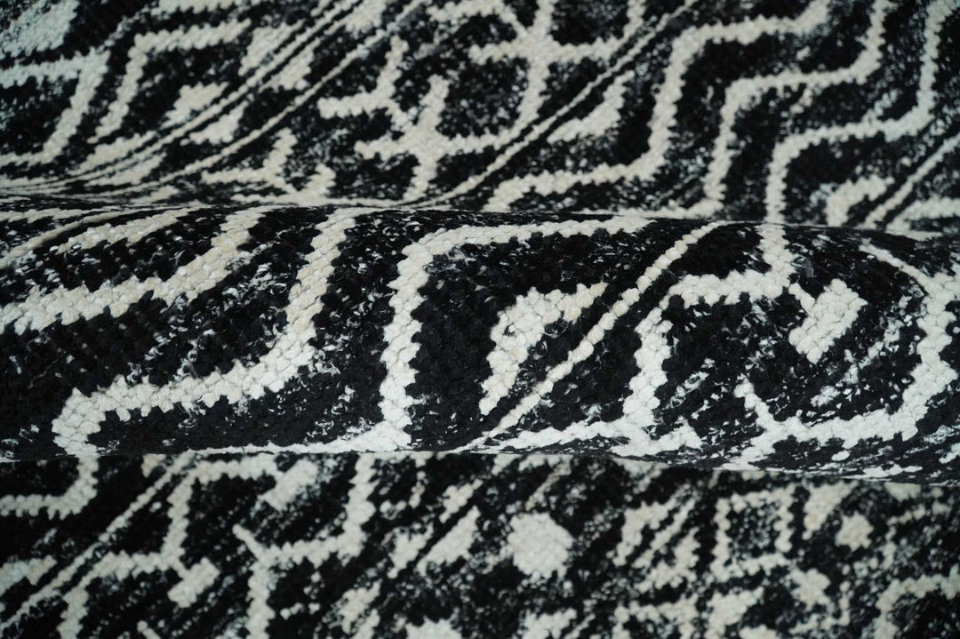 Hand Knotted Black and Ivory Modern Contemporary Tribal Trellis Recycled Silk Area Rug - The Rug Decor