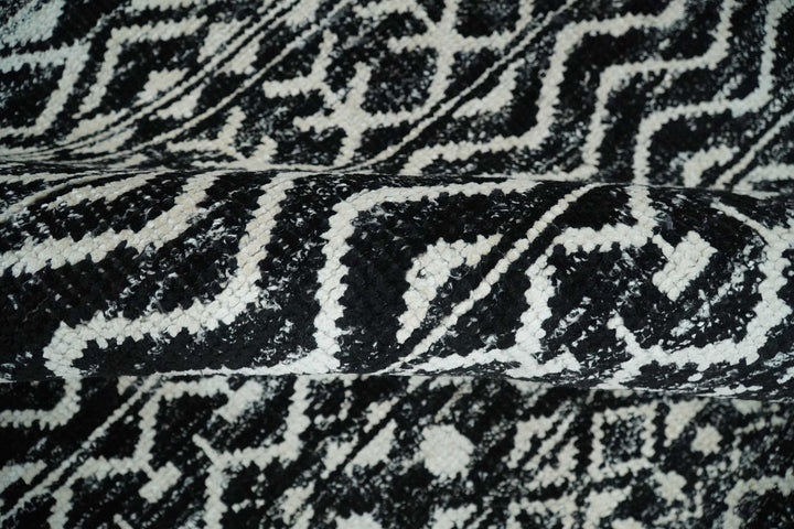 Hand Knotted Black and Ivory Modern Contemporary Tribal Trellis Recycled Silk Area Rug - The Rug Decor