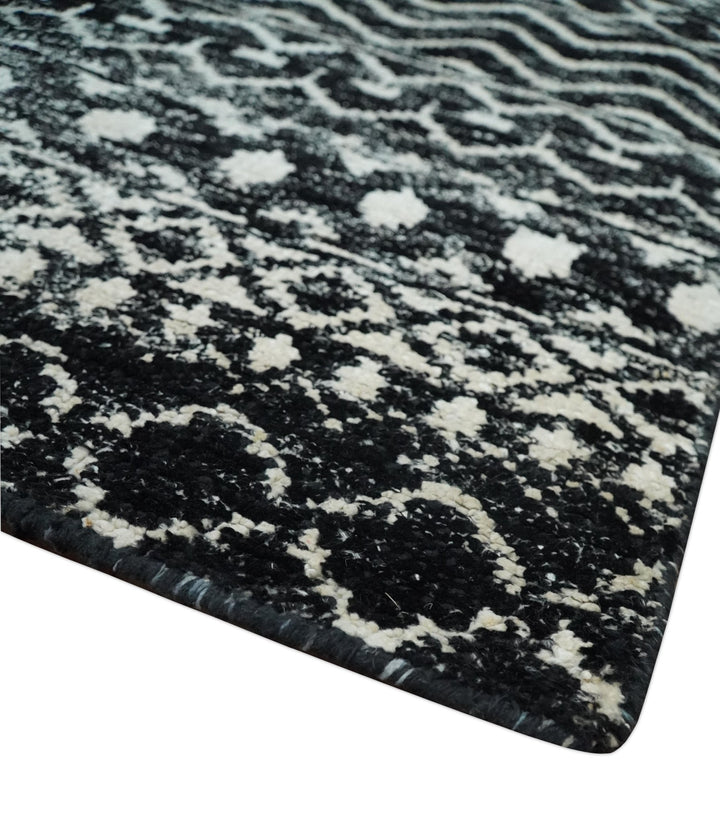 Hand Knotted Black and Ivory Modern Contemporary Tribal Trellis Recycled Silk Area Rug - The Rug Decor