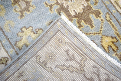 Hand Knotted Blue and Beige Antique Oushak Wool Runner Rug - The Rug Decor