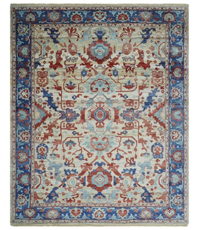 Hand Knotted Blue and Ivory Antique Persian Vintage Texture Wool Rug, 5x8, 6x9, 8x10 and 9x12 Living Room Rug | TRD2555 - The Rug Decor