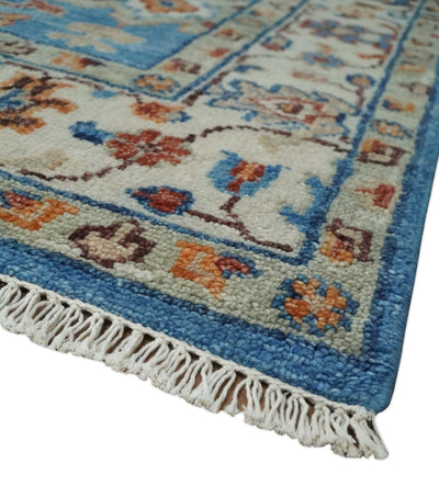 Hand Knotted Blue and Ivory Traditional Persian Turkish Oushak Wool Rug, 6x9, 8x10, 9x12, 10x14 and 12x15 | TRD2741 - The Rug Decor