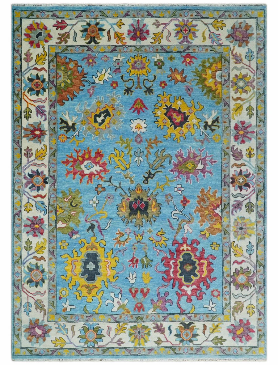 Hand Knotted Blue and Ivory Traditional Persian Turkish Oushak Wool Rug, 6x9, 8x10, 9x12, 10x14 and 12x15 | TRDCP1042 - The Rug Decor