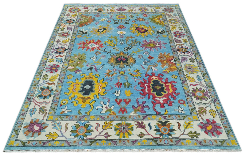Hand Knotted Blue and Ivory Traditional Persian Turkish Oushak Wool Rug, 6x9, 8x10, 9x12, 10x14 and 12x15 | TRDCP1042 - The Rug Decor