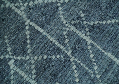 Hand Knotted Blue and Silver Trellis Moroccan Rug Made with Blended Wool 5x8, 8x10 and 9x12 | UL16 - The Rug Decor