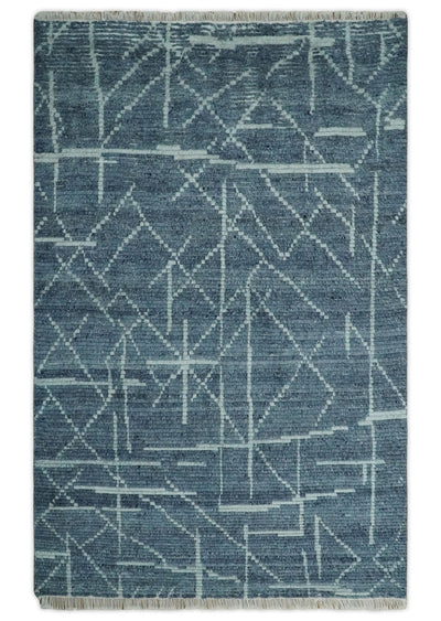 Hand Knotted Blue and Silver Trellis Moroccan Rug Made with Blended Wool 5x8, 8x10 and 9x12 | UL16 - The Rug Decor