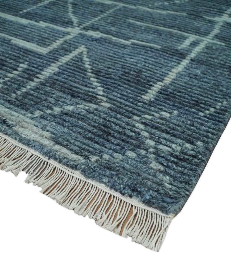 Hand Knotted Blue and Silver Trellis Moroccan Rug Made with Blended Wool 5x8, 8x10 and 9x12 | UL16 - The Rug Decor