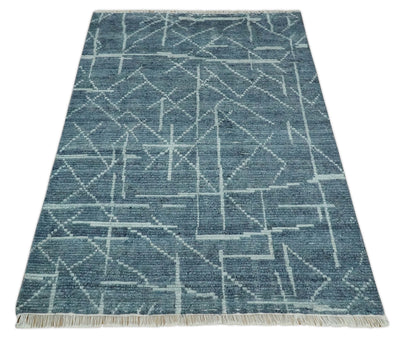 Hand Knotted Blue and Silver Trellis Moroccan Rug Made with Blended Wool 5x8, 8x10 and 9x12 | UL16 - The Rug Decor