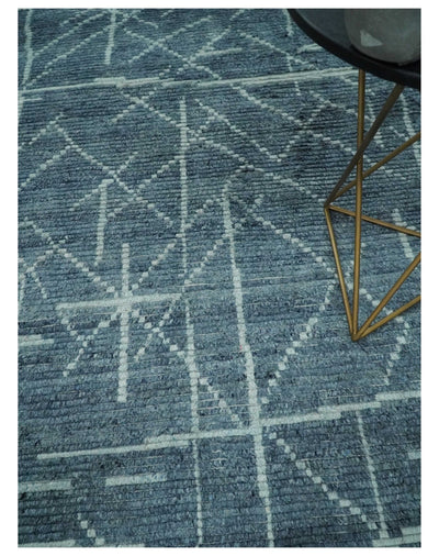 Hand Knotted Blue and Silver Trellis Moroccan Rug Made with Blended Wool 5x8, 8x10 and 9x12 | UL16 - The Rug Decor