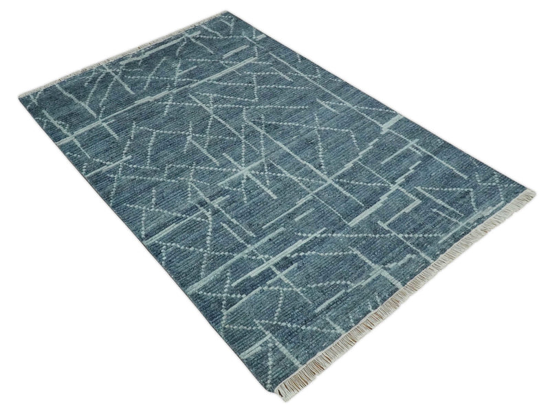 Hand Knotted Blue and Silver Trellis Moroccan Rug Made with Blended Wool 5x8, 8x10 and 9x12 | UL16 - The Rug Decor