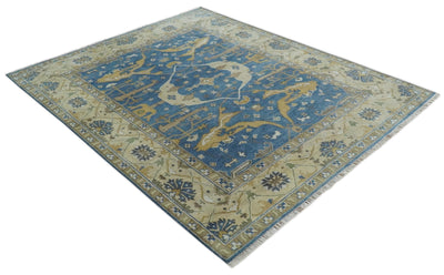 Hand Knotted Blue, Beige and Olive Oriental Oushak 8x10 Wool Area Rug - The Rug Decor