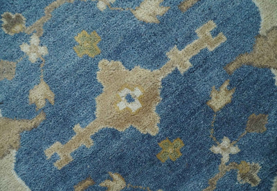 Hand Knotted Blue, Beige and Olive Oriental Oushak 8x10 Wool Area Rug - The Rug Decor