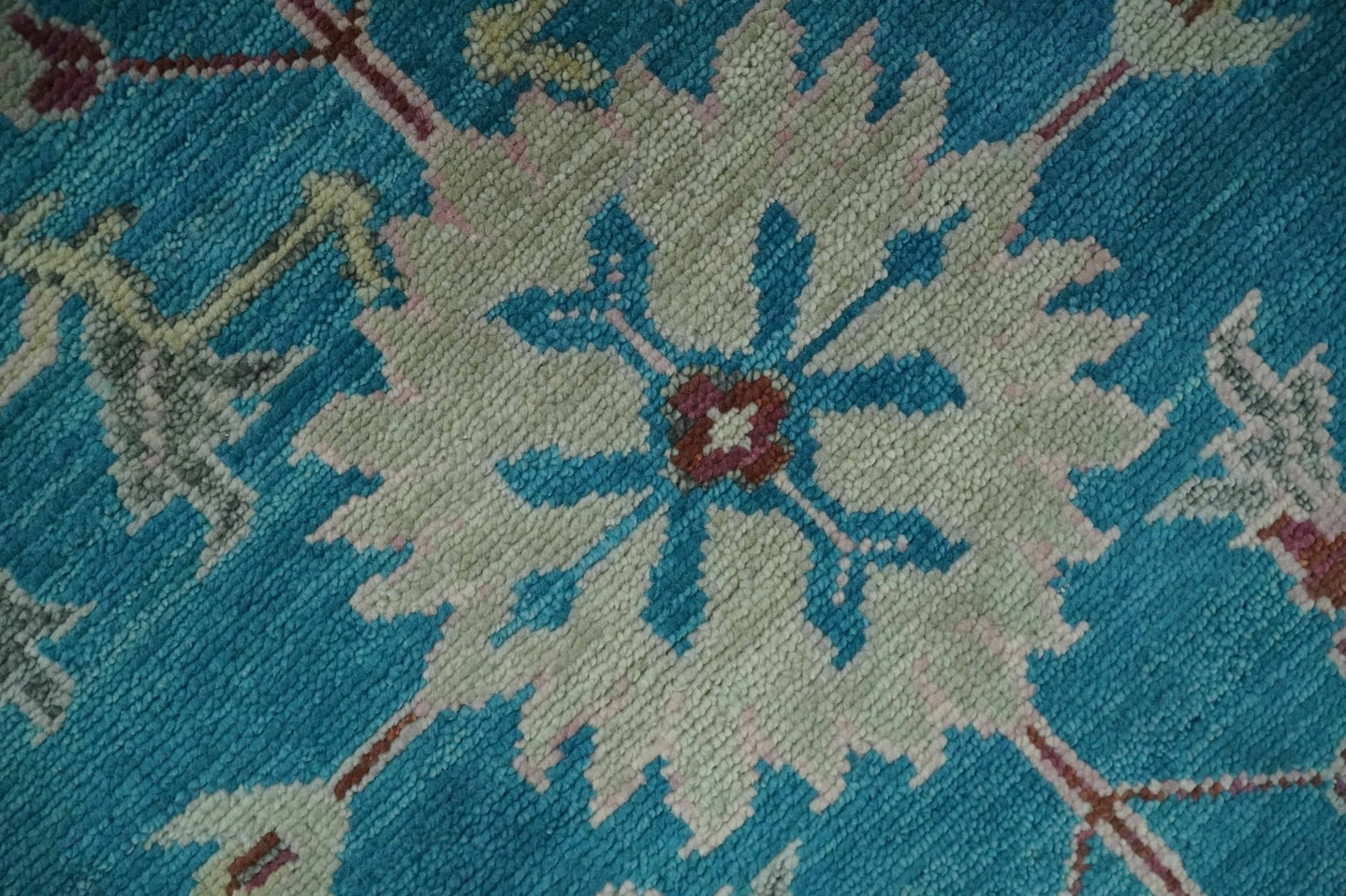 Hand Knotted Blue, Ivory and Maroon Oriental Oushak 9x12 Traditional Wool Area Rug - The Rug Decor