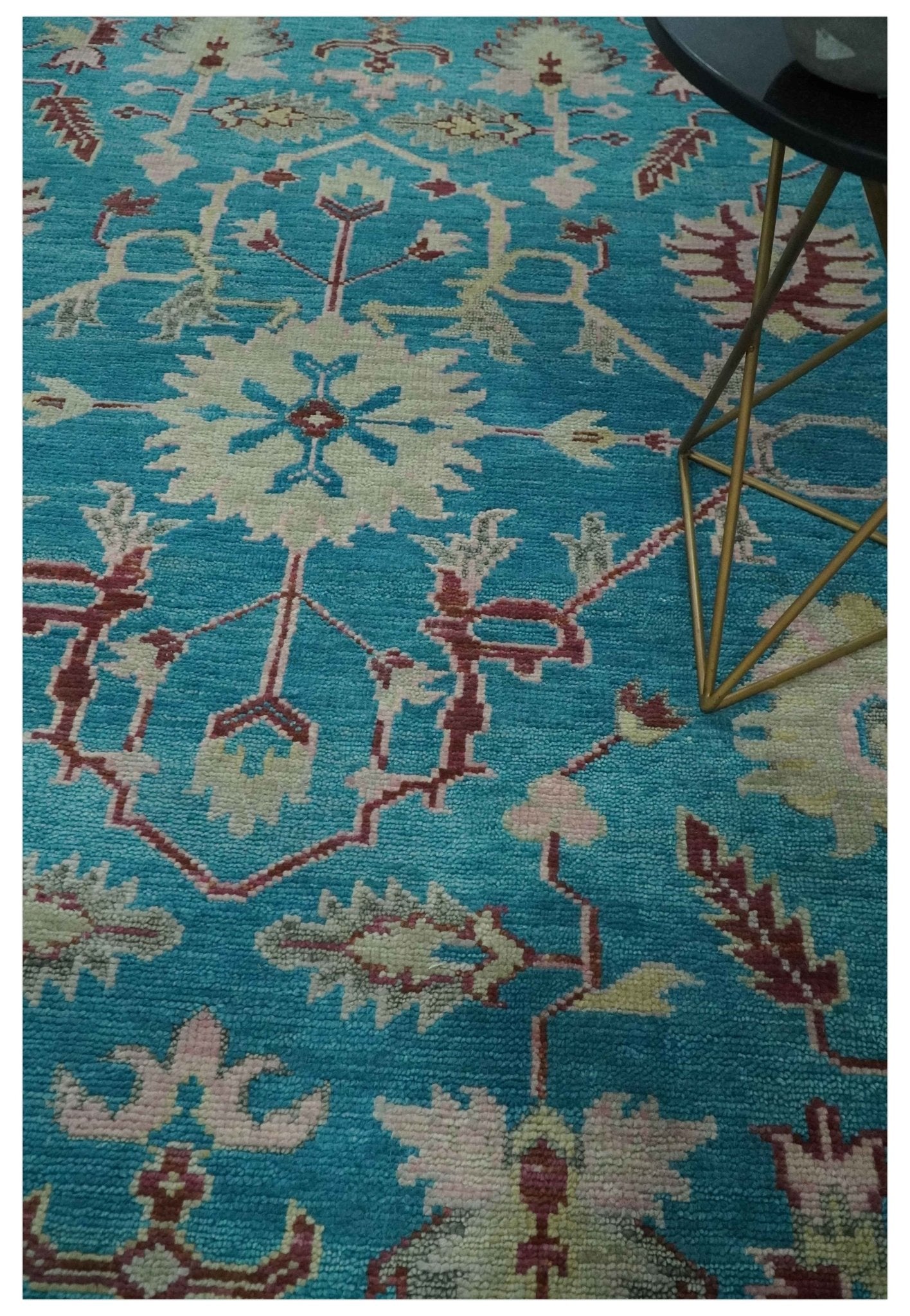 Hand Knotted Blue, Ivory and Maroon Oriental Oushak Multi Size Traditional Wool Area Rug - The Rug Decor