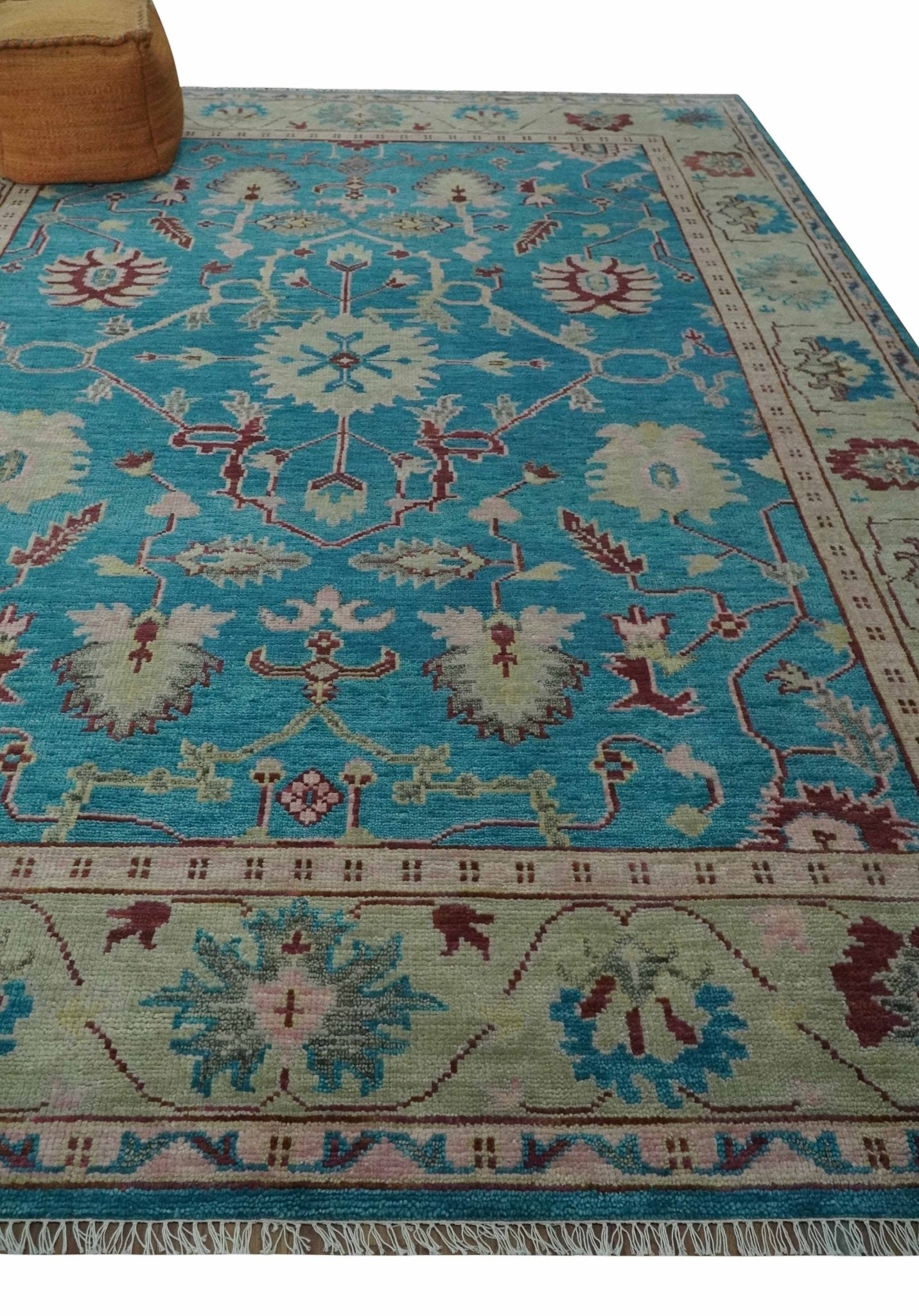 Hand Knotted Blue, Ivory and Maroon Oriental Oushak Multi Size Traditional Wool Area Rug - The Rug Decor