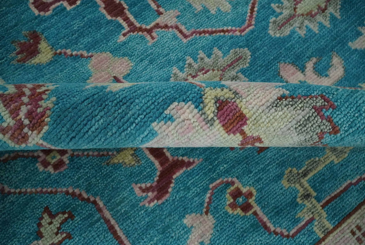 Hand Knotted Blue, Ivory and Maroon Oriental Oushak Multi Size Traditional Wool Area Rug - The Rug Decor