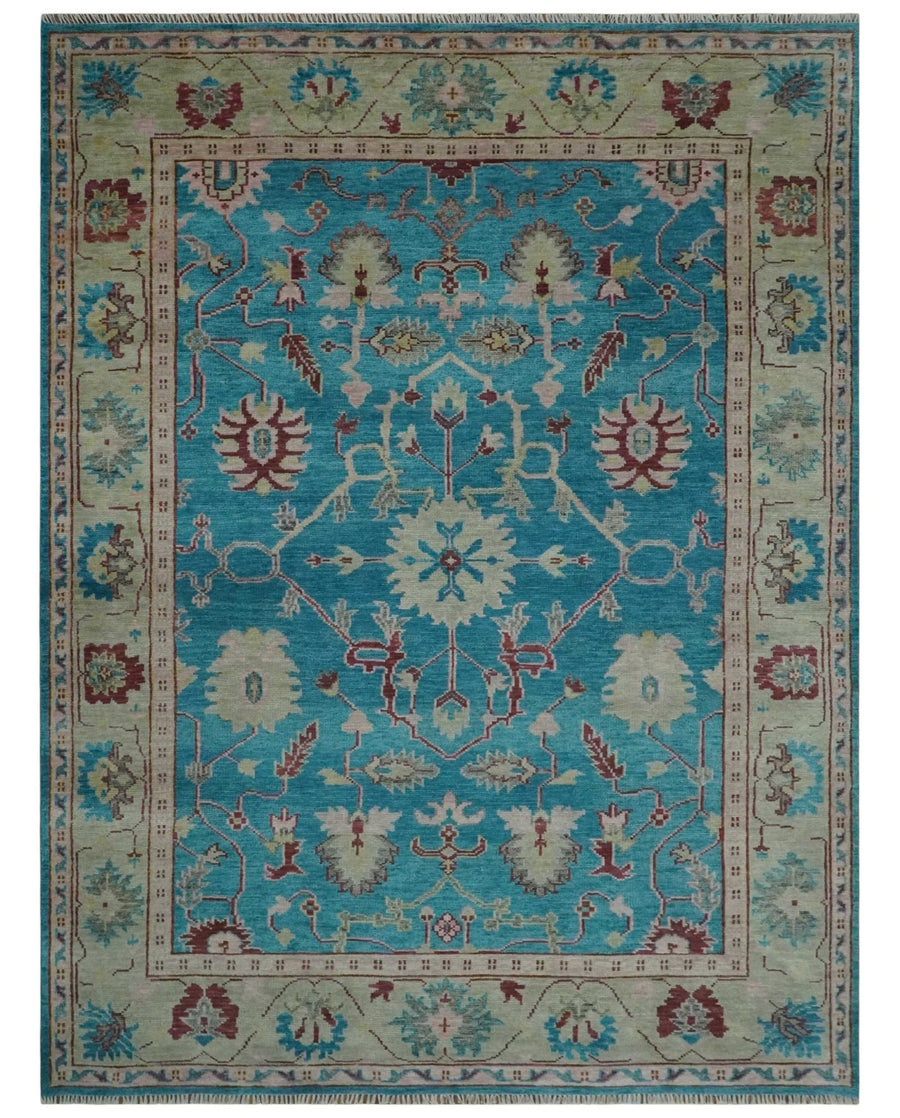 Hand Knotted Blue, Ivory and Maroon Oriental Oushak Multi Size Traditional Wool Area Rug - The Rug Decor