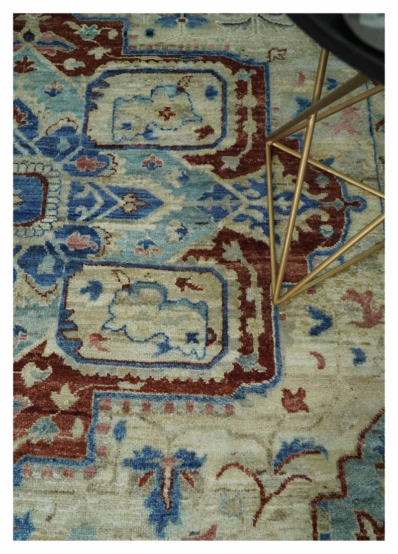 Hand Knotted Blue, Ivory and Rust Antique Persian Heriz Serapi Wool Rug, 5x8, 6x9, 8x10 and 9x12 Living Room Rug | TRD2559 - The Rug Decor