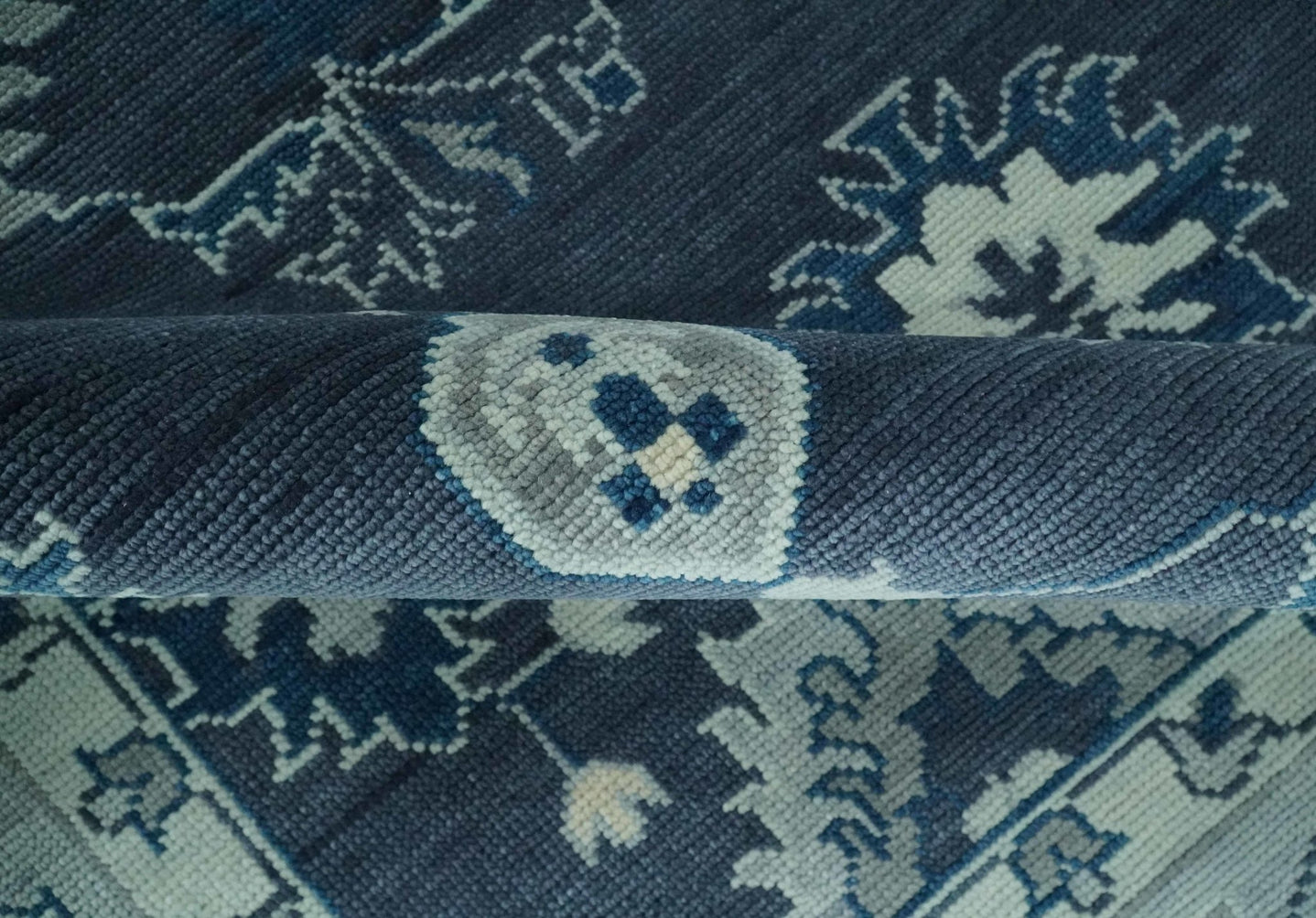 Hand Knotted Blue, Silver and Ivory Traditional Oushak Vintage Style Wool Rug - The Rug Decor