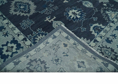 Hand Knotted Blue, Silver and Ivory Traditional Oushak Vintage Style Wool Rug - The Rug Decor